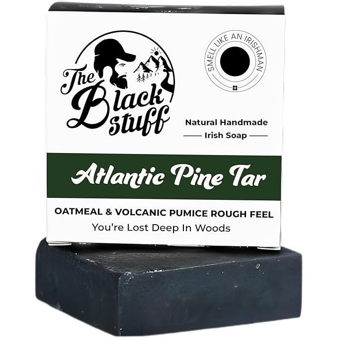 The Black Stuff Pine Tar Soap - Mens Bar Soap Made with Pine Tar, Organic Ingredients and Essential Oils - Handmade Cold Process Body Soap for Men - Moisturizing and Cleansing organic Bath Soaps - Image 1